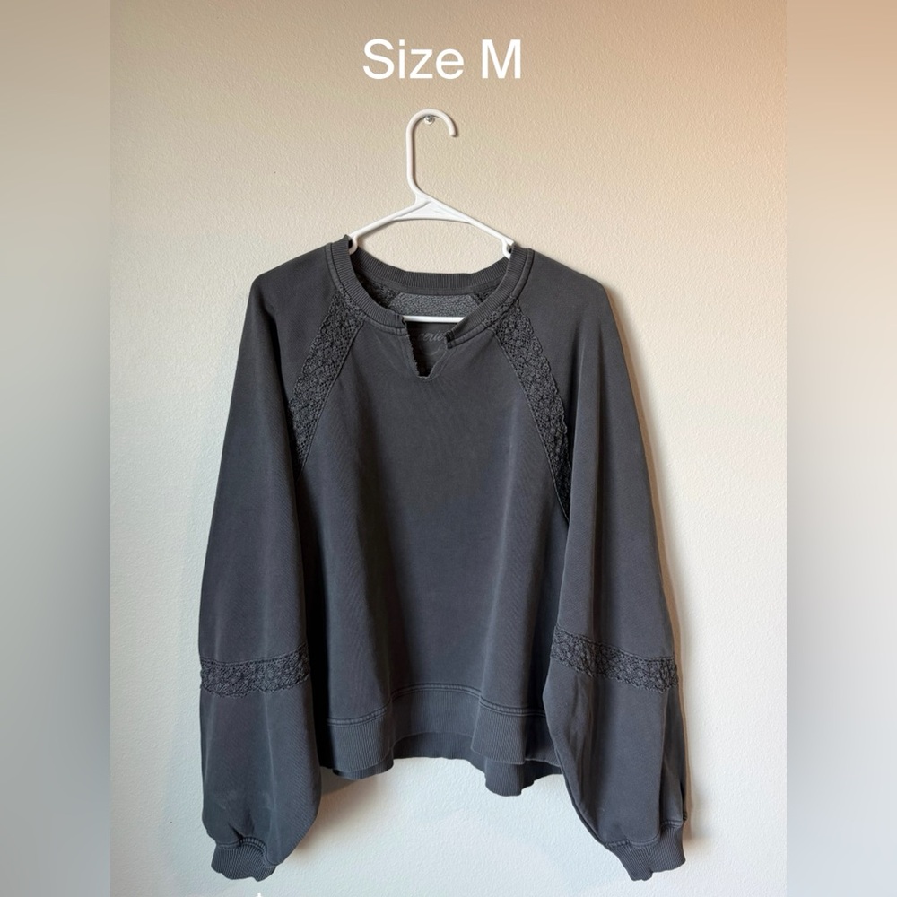 Aerie Gray Lace-Trimmed Sweater
